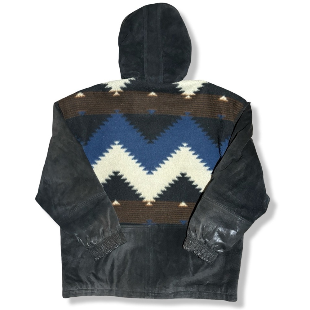 Black and Blue Aztec Patterned Men's Hooded Jacket - Picture 2 of 6